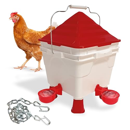 Breker Automatischer Tränkeeimer 8 Liter [mit ABNEHMBAREN STANDBEINEN] Hühnertränke - Wasserspender für Tiere - Ideal für Hühner, Enten und Gänse - inkl. Metallkette - Selbstfüllende Geflügeltränke von Breker