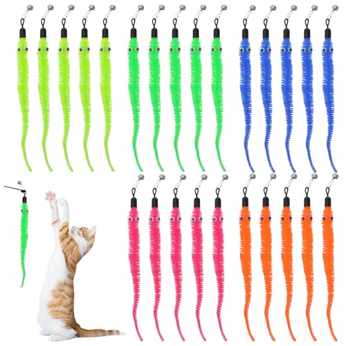 25 Stück Katze Wand Spielzeug Ersatz Katzenwurmspielzeug Nachfüllungen Katzenspielzeug Wurm Nachfüllung Interaktiv Haustierspielzeug Mit Glocken Würmer Glöckchen Katzenstab für Kätzchentraining von Bremorou