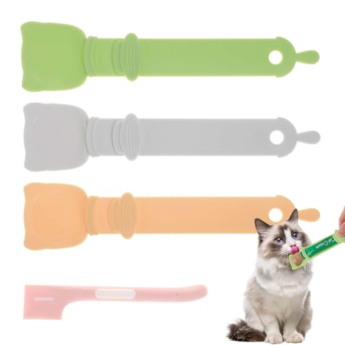 Bremorou 4 Stück Quetschlöffel Katze Katzenlöffel Katzenstreifen Tierfutter Dosenlöffel Flexibler Haustierlöffel Happy Spoon Katzen Löffel Katzenstreifen Quetschlöffelfeeder Für Flüssige Katzensnacks von Bremorou