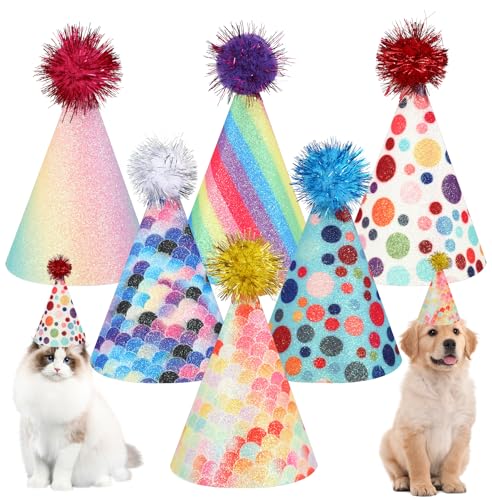6 Stück Hunde Geburtstag Partyhüte Party Set Geburtstag Hut Hund Geburtstag Hut Katzen Geburtstag Deko Niedliche Katzen Hundegeburtstag Hüte Mit Bommeln Für Hochzeiten Welpen Kätzchen Partyhüte von Bremorou