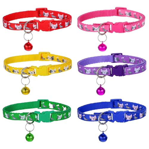 6 Stück Katzenhalsband Mit Sicherheitsverschluss Und Glöckchen Katzenhalsbänder Break Away Verstellbares Halsband Katze Leuchtenden Farben Katzen Halsbänder Haustierhalsbänder für Alle Hauskatzen 6 Stück Katzenhalsband Mit Sicherheitsverschluss Und Glöckchen Katzenhalsbänder Break Away Verstellbares Halsband Katze Leuchtenden Farben Katzen Halsbänder Haustierhalsbänder für Alle Hauskatzen von Bremorou