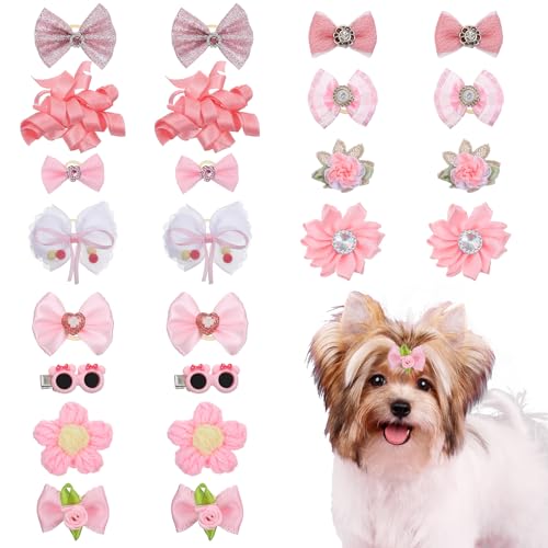 Haarschleifen für kleine Hunde, niedlicher Welpen-Hund, Schleife, mit Gummibändern, elastische Spitze, Strass, Perlen, Haar-Clips, gemischte handgefertigte Blumenball-Schleife, Hellrosa, 24 Stück Haarschleifen für kleine Hunde, niedlicher Welpen-Hund, Schleife, mit Gummibändern, elastische Spitze, Strass, Perlen, Haar-Clips, gemischte handgefertigte Blumenball-Schleife, Hellrosa, 24 Stück von Bremorou