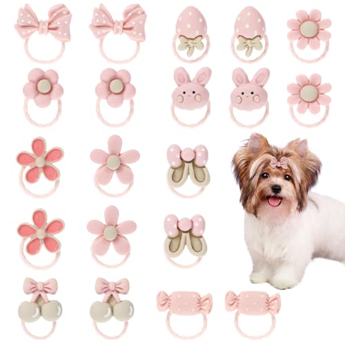 Haarschleifen für kleine Hunde mit Gummibändern, für kleine Hunde, Mädchen, niedliche Schleife, mit Gummibändern, perfekt für Yorkie, Shih Tzu, Zwerg und Malteser, Hellrosa, 20 Stück von Bremorou
