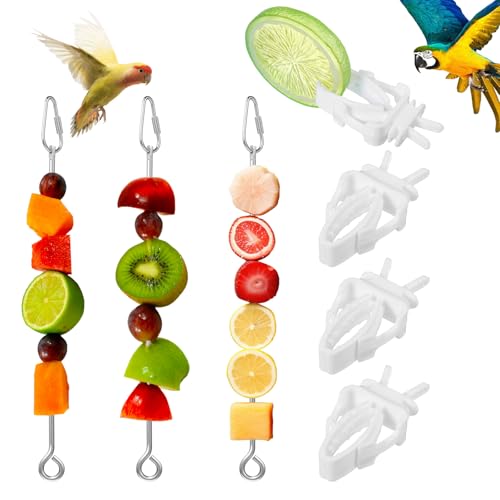 Vogel-Leckerli-Spieß, 3 Edelstahl-Stäbchenhalter für Papageien, Obst, Gemüse, Stäbchenhalter mit 4 Kunststoff-Gemüse-Clips, Sittich-Hänge-Futterstation, Vogelkäfig-Futterstation, Spielzeug, Kakadu Vogel-Leckerli-Spieß, 3 Edelstahl-Stäbchenhalter für Papageien, Obst, Gemüse, Stäbchenhalter mit 4 Kunststoff-Gemüse-Clips, Sittich-Hänge-Futterstation, Vogelkäfig-Futterstation, Spielzeug, Kakadu von Bremorou