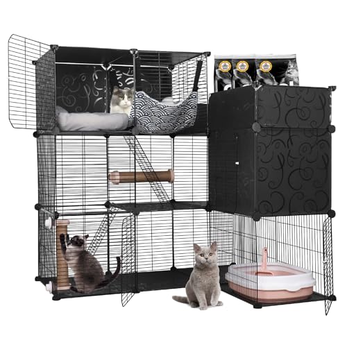 BriSunshine Katzenkäfig mit Aufbewahrung, Indoor Katzenkäfige mit Katzentoilette, DIY 3 Etagen L-Form Metall Katzengehege Catio Laufstall Kiste Zwinger mit Hängematte, Bett, Kratzbaum für 1-2 Katzen BriSunshine Katzenkäfig mit Aufbewahrung, Indoor Katzenkäfige mit Katzentoilette, DIY 3 Etagen L-Form Metall Katzengehege Catio Laufstall Kiste Zwinger mit Hängematte, Bett, Kratzbaum für 1-2 Katzen von BriSunshine