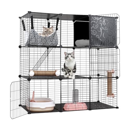BriSunshine Katzenkäfige Innen, 3 Etagen DIY Katzengehege mit Große Hängematte, Metalldraht Katzenhaus Zwinger Kiste Catio mit Katzentoilette, Katzenbett, Kratzer, Schüssel, Treppe für 1-2 Katzen BriSunshine Katzenkäfige Innen, 3 Etagen DIY Katzengehege mit Große Hängematte, Metalldraht Katzenhaus Zwinger Kiste Catio mit Katzentoilette, Katzenbett, Kratzer, Schüssel, Treppe für 1-2 Katzen von BriSunshine