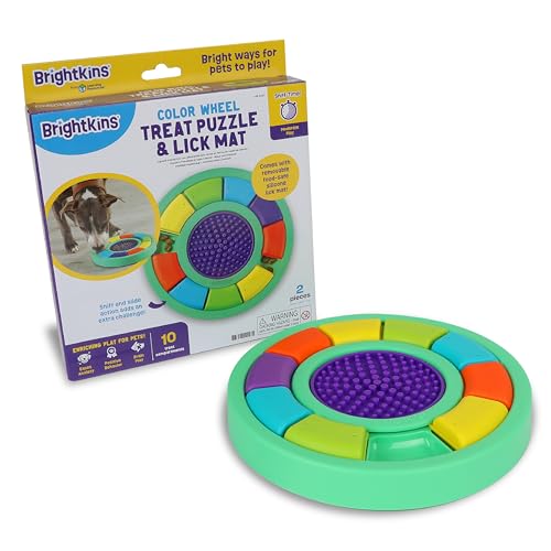 Brightkins Farbrad Leckerli Puzzle & Leckmatte, Interaktives Hundespielzeug, Leckmatte für Haustiertraining, Langsame Freigabe Hund Fütterungsmatte von Brightkins