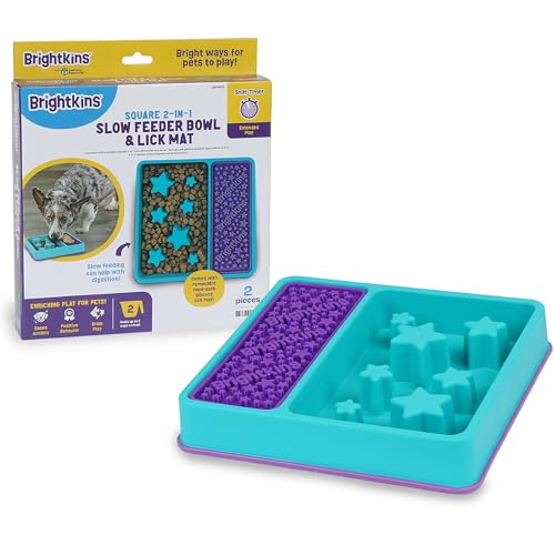 Brightkins Quadratische 2 in 1 Slow Feeder Bowl & Lick Matte, Interaktives Hundespielzeug, Leckmatte für Haustier Training, Slow Release Hund Fütterungsmatte von Brightkins