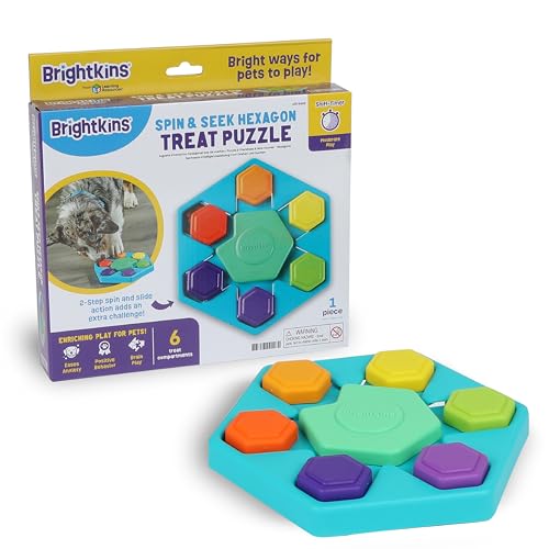 Brightkins Spin & Seek Hexagon Treat Puzzle, Interaktives Hundespielzeug, Hundepuzzle Spielzeug, Slow Release Pet Treat Feeder von Brightkins