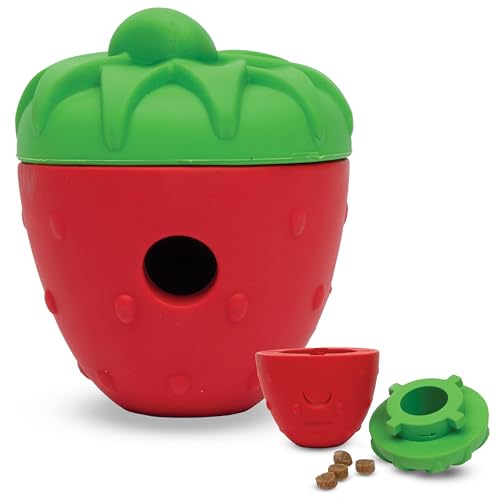 Brightkins Tough & Tumble Erdbeere Enrichment Puppy Essentials Hund Geburtstag Leckerli Beutel Geschenke Training Hund Zubehör Behälter Slow Feeder Dispensing Travel Squeez Pouch von Brightkins