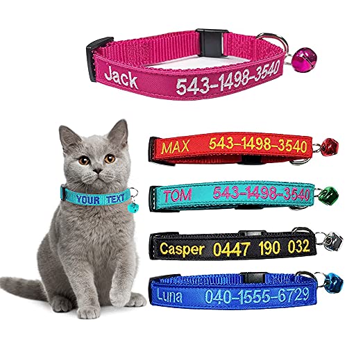 Brillianne Benutzerdefiniertes Breakaway Cat-Halsband, personalisiert mit Glocke, Sicherheitsverschluss, gesticktem ID-Namen am Kätzchenhalsband von Brillianne