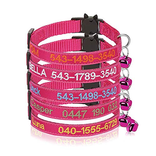 Personalisierte Katzenhalsbänder mit Glocke, benutzerdefinierte Sicherheitsschnalle für Katzenhalsbänder, gestickter ID-Name am Kätzchenhalsband mit Glocke (Rose red) von Brillianne