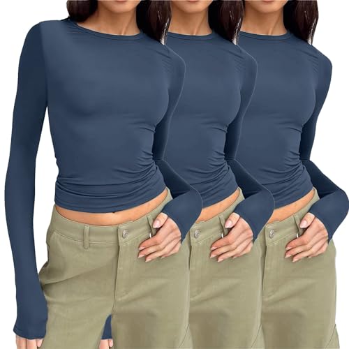 3 Pack Langarmshirt Damen Baumwolle, Crop Tops Damen Langarm Weiß, Oberteile Enges Bauchfreie T-Shirt Rundhals Langarm Top Y2K Sexy Unterziehshirt Basic Solide Streetwear 2024 3 Pack Langarmshirt Damen Baumwolle, Crop Tops Damen Langarm Weiß, Oberteile Enges Bauchfreie T-Shirt Rundhals Langarm Top Y2K Sexy Unterziehshirt Basic Solide Streetwear 2024 von Briskorry