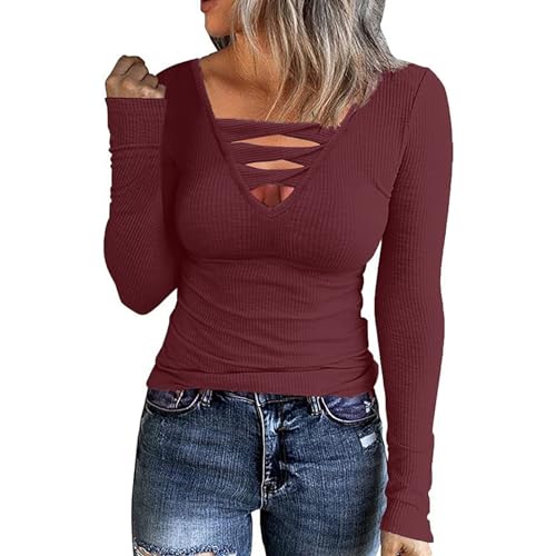 Basic Langarmshirt Damen Schwarz, Crop Tops Damen Schwarz Langarm, Oberteil Enges Stretch T Shirt V-Ausschnit Langen Ärmeln Shirt Y2K Sexy Stockholm Style Clothes Solide Klassische Streetwear Basic Langarmshirt Damen Schwarz, Crop Tops Damen Schwarz Langarm, Oberteil Enges Stretch T Shirt V-Ausschnit Langen Ärmeln Shirt Y2K Sexy Stockholm Style Clothes Solide Klassische Streetwear von Briskorry