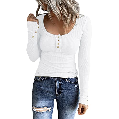 Basic Langarmshirt Damen mit Knopfleiste, Crop Tops Damen Langarm Weiß, Oberteile Eng Stretch T Shirts Langärmliges U-Ausschnitt Top Skims Athletisch Clean Girl Klamotten Solide Streetwear Lässige Basic Langarmshirt Damen mit Knopfleiste, Crop Tops Damen Langarm Weiß, Oberteile Eng Stretch T Shirts Langärmliges U-Ausschnitt Top Skims Athletisch Clean Girl Klamotten Solide Streetwear Lässige von Briskorry