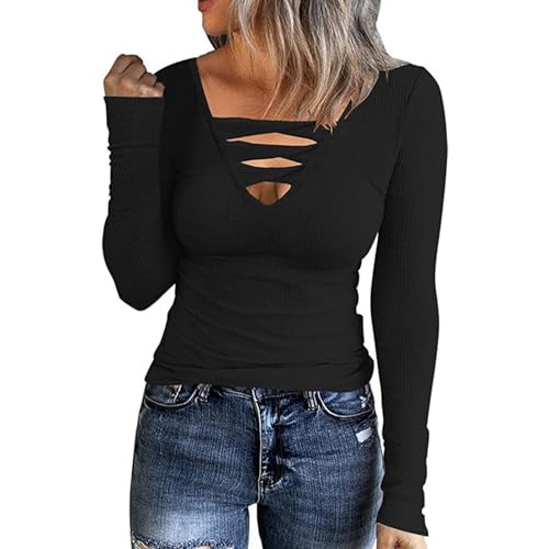 Briskorry Damen Langarmshirt Weiß, Crop Top Langarm Damen, Oberteile Dehnbar Enge Tshirts Langen Ärmeln V-Ausschnit Top Sexy Skims Stockholm Style Clothes Einfarbige Basic Streetwear Lässiges Briskorry Damen Langarmshirt Weiß, Crop Top Langarm Damen, Oberteile Dehnbar Enge Tshirts Langen Ärmeln V-Ausschnit Top Sexy Skims Stockholm Style Clothes Einfarbige Basic Streetwear Lässiges von Briskorry