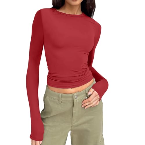 Briskorry Damen Langarmshirt Y2K, Crop Tops Y2K, Oberteil Eng Bauchfreies Tee Shirts Rundhals Langärmliges Top Y2K Sexy Stockholm Style Clothes Einfarbiges Klassisch Streetwear Teenager Mädchen Briskorry Damen Langarmshirt Y2K, Crop Tops Y2K, Oberteil Eng Bauchfreies Tee Shirts Rundhals Langärmliges Top Y2K Sexy Stockholm Style Clothes Einfarbiges Klassisch Streetwear Teenager Mädchen von Briskorry