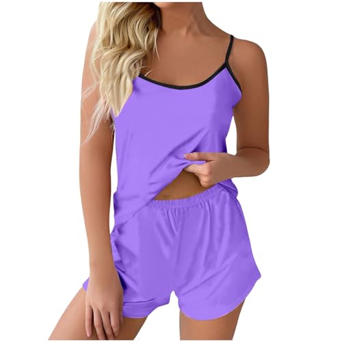 Briskorry Damen Pyjama Kurz, Schlafanzug Damen Kurz Set Sexy, Pjs Sets Zweiteiler Kurz Nachtwäsche V Ausschnitt Sexy Cami T Shirt und Pyjamahose Hausanzug Lounge Weich Dessous Set Einfarbiges Sommer Briskorry Damen Pyjama Kurz, Schlafanzug Damen Kurz Set Sexy, Pjs Sets Zweiteiler Kurz Nachtwäsche V Ausschnitt Sexy Cami T Shirt und Pyjamahose Hausanzug Lounge Weich Dessous Set Einfarbiges Sommer von Briskorry