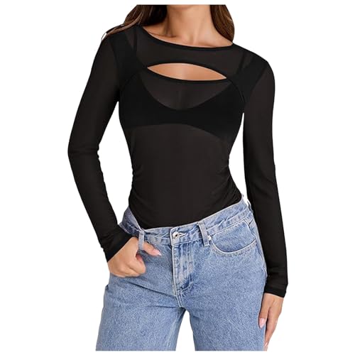 Briskorry Langarm Shirts Damen, Crop Tops Damen Y2K, Oberteile Dehnbar Enges T Shirts Rundhalsausschnitt Longsleeve Shirt Athletische Y2K Unterziehshirt Solide Mesh Streetwear Casual Briskorry Langarm Shirts Damen, Crop Tops Damen Y2K, Oberteile Dehnbar Enges T Shirts Rundhalsausschnitt Longsleeve Shirt Athletische Y2K Unterziehshirt Solide Mesh Streetwear Casual von Briskorry