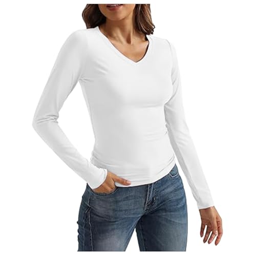 Briskorry Long Sleeve Top Women, Crop Tops Damen Langarm Weiß, Oberteil Enges Dehnbar T-Shirt Langarm V Ausschnitt Bluse Y2K Athletische Stockholm Style Clothes Basic Einfarbiges Streetwear Lässiger Briskorry Long Sleeve Top Women, Crop Tops Damen Langarm Weiß, Oberteil Enges Dehnbar T-Shirt Langarm V Ausschnitt Bluse Y2K Athletische Stockholm Style Clothes Basic Einfarbiges Streetwear Lässiger von Briskorry