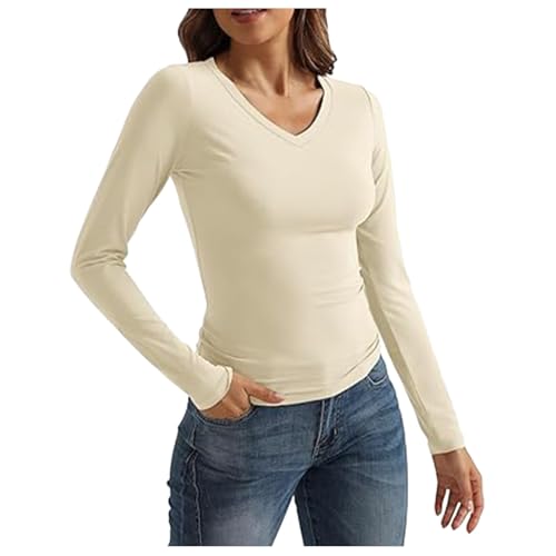 Briskorry Longsleeve Damen Eng, Crop Top Langarm Weiß, Oberteil Eng Dehnbar T Shirt V-Ausschnitt Lange Ärmel Bluse Athletisches Y2K Unterziehshirt Solide Klassischer Streetwear Lounge Briskorry Longsleeve Damen Eng, Crop Top Langarm Weiß, Oberteil Eng Dehnbar T Shirt V-Ausschnitt Lange Ärmel Bluse Athletisches Y2K Unterziehshirt Solide Klassischer Streetwear Lounge von Briskorry