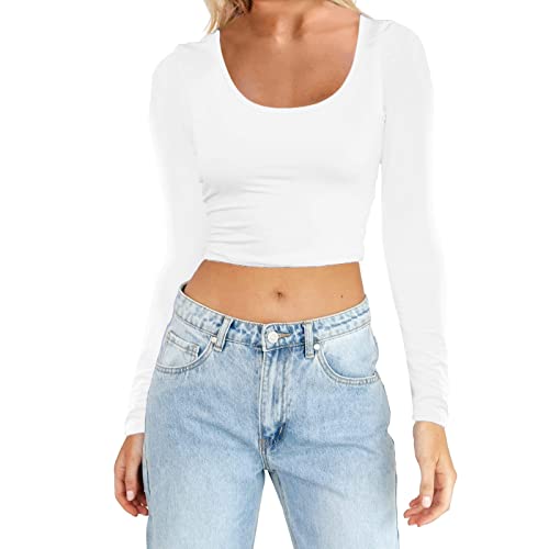 Briskorry Oberteile Damen Langarm, Crop Top Y2K, Oberteil Bauchfreies Enges T-Shirts Langarm Rundhals Shirt Skims Aesthetic Stockholm Style Clothes Einfarbige Klassisch Streetwear Teenager Mädchen Briskorry Oberteile Damen Langarm, Crop Top Y2K, Oberteil Bauchfreies Enges T-Shirts Langarm Rundhals Shirt Skims Aesthetic Stockholm Style Clothes Einfarbige Klassisch Streetwear Teenager Mädchen von Briskorry