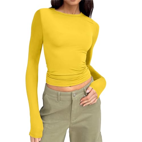 Briskorry Y2K Top Damen, Crop Top Langarm Weiß, Oberteil Enges Bauchfreie T Shirts Rund Ausschnitt Lange Ärmel Shirt Athletisch Y2K Stockholm Style Clothes Klassische Solid Streetwear Lässiges Briskorry Y2K Top Damen, Crop Top Langarm Weiß, Oberteil Enges Bauchfreie T Shirts Rund Ausschnitt Lange Ärmel Shirt Athletisch Y2K Stockholm Style Clothes Klassische Solid Streetwear Lässiges von Briskorry