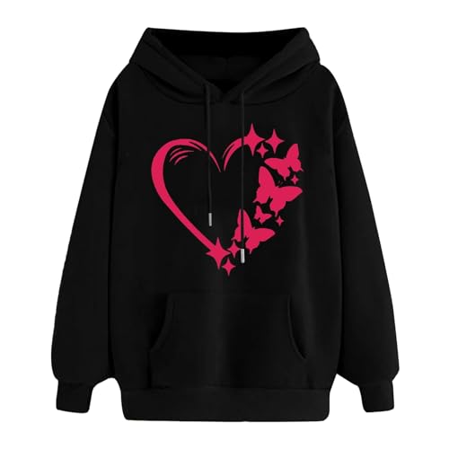 Damen Hoodie Oversize, Schwarzer Kapuzenpullover Damen, Hoodies Langärmliges Kapuzen Kapuzen-Sweatshirt Freizeit Lose Pullover Bedrucktes Fashion Sweatjacke Training Weich Loungewear Teenager Mädchen Damen Hoodie Oversize, Schwarzer Kapuzenpullover Damen, Hoodies Langärmliges Kapuzen Kapuzen-Sweatshirt Freizeit Lose Pullover Bedrucktes Fashion Sweatjacke Training Weich Loungewear Teenager Mädchen von Briskorry