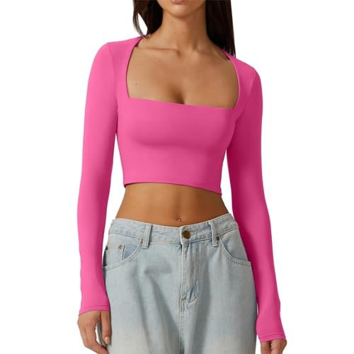 Damen Langarmshirt Y2K, Crop Top Schwarz Langarm, Oberteil Bauchfreie Eng T-Shirts Langarm Rechteckiger Ausschnitt Top Athletisches Y2K Unterziehshirt Klassische Einfarbiger Streetwear Lässiges Damen Langarmshirt Y2K, Crop Top Schwarz Langarm, Oberteil Bauchfreie Eng T-Shirts Langarm Rechteckiger Ausschnitt Top Athletisches Y2K Unterziehshirt Klassische Einfarbiger Streetwear Lässiges von Briskorry