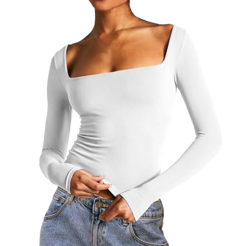 Damen Langarmshirts Y2K, Crop Top Damen Langarm, Oberteil Slim Fit Bauchfreie Tshirts Rechteckiger Ausschnitt Long Sleeve Shirt Skims Athletisch Stockholm Style Clothes Einfarbiger Streetwear Damen Langarmshirts Y2K, Crop Top Damen Langarm, Oberteil Slim Fit Bauchfreie Tshirts Rechteckiger Ausschnitt Long Sleeve Shirt Skims Athletisch Stockholm Style Clothes Einfarbiger Streetwear von Briskorry