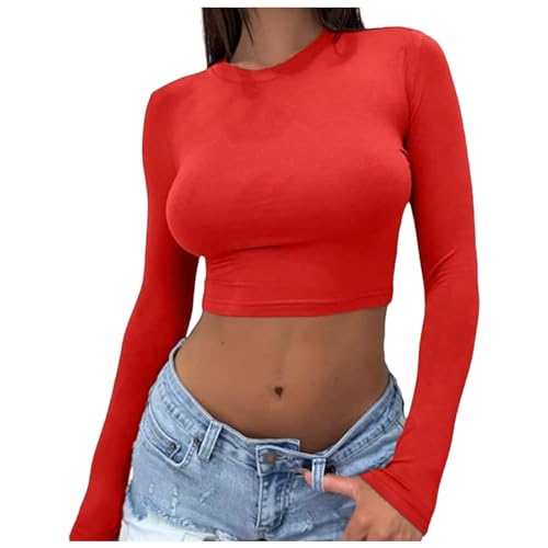 Damen Oberteile Langarm, Crop Tops Damen Y2K, Oberteil Enge Bauchfreies T-Shirts Rundhalsausschnitt Lange Ärmel Shirts Y2K Athletische Clean Girl Klamotten Solide Klassischer Streetwear Lässiges Damen Oberteile Langarm, Crop Tops Damen Y2K, Oberteil Enge Bauchfreies T-Shirts Rundhalsausschnitt Lange Ärmel Shirts Y2K Athletische Clean Girl Klamotten Solide Klassischer Streetwear Lässiges von Briskorry