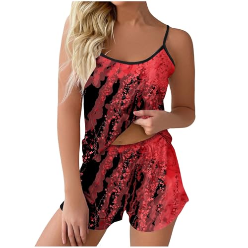 Damen Pyjama Kurz, Schlafanzug Teenager Mädchen, Pyjama-Set Zweiteiler Shorty Nachtwäsche V Ausschnitt Sexy Ärmellos Oberteil und Pyjamahosen Homewear Bequeme Casual Dessous Set Gedruckt Sommer Damen Pyjama Kurz, Schlafanzug Teenager Mädchen, Pyjama-Set Zweiteiler Shorty Nachtwäsche V Ausschnitt Sexy Ärmellos Oberteil und Pyjamahosen Homewear Bequeme Casual Dessous Set Gedruckt Sommer von Briskorry