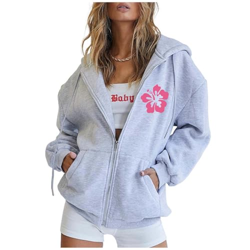 Hoodie Damen mit Reißverschluss, Kapuzenpullover Damen Oversized, Hooded Kapuzen Langarm Kapuzensweat Casual Locker Sweatshirt Mode Gedruckt Kapuzenjacke College Komfort Mantel Teenager Mädchen Hoodie Damen mit Reißverschluss, Kapuzenpullover Damen Oversized, Hooded Kapuzen Langarm Kapuzensweat Casual Locker Sweatshirt Mode Gedruckt Kapuzenjacke College Komfort Mantel Teenager Mädchen von Briskorry