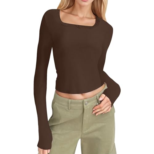 Langarm Shirts Damen, Crop Top Damen Y2K, Oberteile Bauchfreie Slim Fit T Shirts Langen Ärmeln Quadratischer Ausschnitt Tops Elegant Y2K Clean Girl Klamotten Klassisch Einfarbiger Streetwear 2024 Langarm Shirts Damen, Crop Top Damen Y2K, Oberteile Bauchfreie Slim Fit T Shirts Langen Ärmeln Quadratischer Ausschnitt Tops Elegant Y2K Clean Girl Klamotten Klassisch Einfarbiger Streetwear 2024 von Briskorry