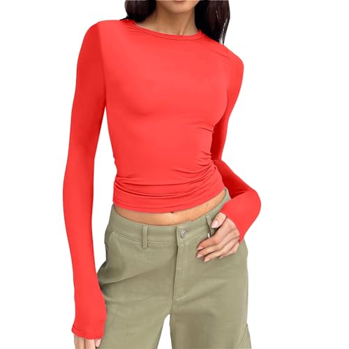 Langarmshirt Damen Baumwolle, Crop Top Weiß Langarm, Oberteile Enge Bauchfreies Tee Shirts Longsleeve Rund Ausschnitt Top Y2K Athletisches Unterziehshirt Basic Einfarbige Streetwear 2024 Langarmshirt Damen Baumwolle, Crop Top Weiß Langarm, Oberteile Enge Bauchfreies Tee Shirts Longsleeve Rund Ausschnitt Top Y2K Athletisches Unterziehshirt Basic Einfarbige Streetwear 2024 von Briskorry