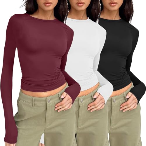 Langarmshirt Damen Sport, Crop Tops Damen Sexy Langarm, Oberteile Bauchfreie Eng Tee Shirts Lange Ärmel Rund Ausschnitt Blusen Athletisch Y2K Unterziehshirt Einfarbige Klassischer Streetwear Lässig Langarmshirt Damen Sport, Crop Tops Damen Sexy Langarm, Oberteile Bauchfreie Eng Tee Shirts Lange Ärmel Rund Ausschnitt Blusen Athletisch Y2K Unterziehshirt Einfarbige Klassischer Streetwear Lässig von Briskorry