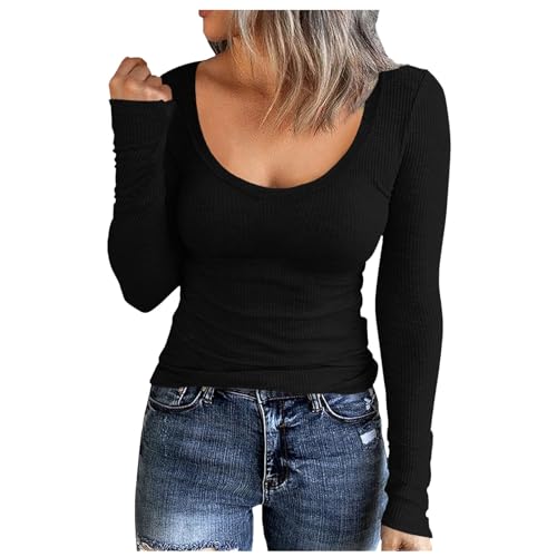 Langarmshirt Damen Weiss, Crop Top Langarm Damen, Oberteil Dehnbar Enges T-Shirt Lange Ärmel U Ausschnitt Blusen Sexy Skims Clean Girl Klamotten Klassische Einfarbige Streetwear Frauen Langarmshirt Damen Weiss, Crop Top Langarm Damen, Oberteil Dehnbar Enges T-Shirt Lange Ärmel U Ausschnitt Blusen Sexy Skims Clean Girl Klamotten Klassische Einfarbige Streetwear Frauen von Briskorry