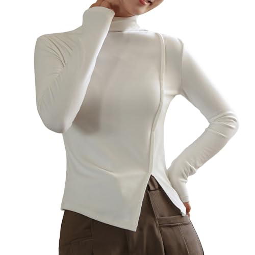 Langarmshirt Damen Weiss, Crop Top Y2K Aesthetic, Oberteil Stretch Enges T-Shirts Langärmelig Rollkragen Shirts Sexy Y2K Stockholm Style Clothes Einfarbiger Basic Streetwear Casual Langarmshirt Damen Weiss, Crop Top Y2K Aesthetic, Oberteil Stretch Enges T-Shirts Langärmelig Rollkragen Shirts Sexy Y2K Stockholm Style Clothes Einfarbiger Basic Streetwear Casual von Briskorry