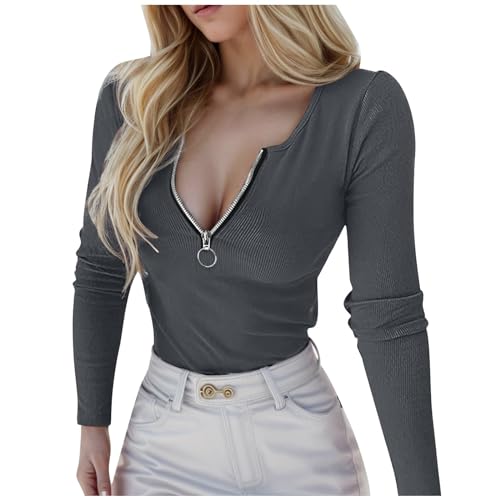 Langarmshirts für Damen, Crop Top Damen Langarm, Oberteile Slim Fit Dehnbar T Shirts V-Ausschnitt Long Sleeve Bluse Y2K Sexy Stockholm Style Clothes Einfarbiger Klassische Streetwear Freizeit Langarmshirts für Damen, Crop Top Damen Langarm, Oberteile Slim Fit Dehnbar T Shirts V-Ausschnitt Long Sleeve Bluse Y2K Sexy Stockholm Style Clothes Einfarbiger Klassische Streetwear Freizeit von Briskorry