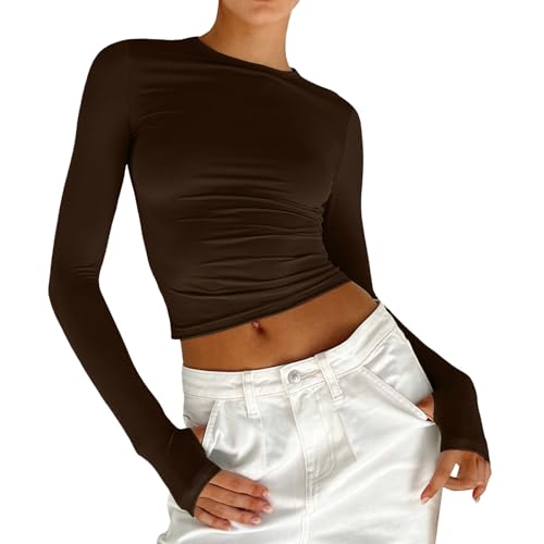 Long Sleeve Shirt Women Sport, Crop Top Langarm Weiß, Oberteil Enge Bauchfreie Tshirts Rundhalsausschnitt Langen Ärmeln Bluse Sexy Skims Clean Girl Klamotten Klassisch Einfarbige Streetwear Lässige Long Sleeve Shirt Women Sport, Crop Top Langarm Weiß, Oberteil Enge Bauchfreie Tshirts Rundhalsausschnitt Langen Ärmeln Bluse Sexy Skims Clean Girl Klamotten Klassisch Einfarbige Streetwear Lässige von Briskorry