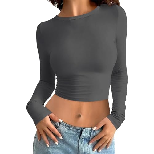 Long Sleeve Shirt Women Y2K, Crop Top Langarm Damen, Oberteil Eng Bauchfreies T Shirt Rund Ausschnitt Langarm Bluse Skims Elegant Clean Girl Klamotten Einfarbiges Klassische Streetwear Lässiger Long Sleeve Shirt Women Y2K, Crop Top Langarm Damen, Oberteil Eng Bauchfreies T Shirt Rund Ausschnitt Langarm Bluse Skims Elegant Clean Girl Klamotten Einfarbiges Klassische Streetwear Lässiger von Briskorry