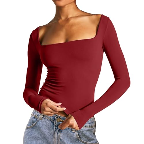 Longshirt Damen Eng, Crop Top Damen Y2K, Oberteile Bauchfreie Enge Tee Shirts Quadratischer Ausschnitt Langärmelig Shirts Athletisches Skims Unterziehshirt Einfarbig Klassische Streetwear Lässiges Longshirt Damen Eng, Crop Top Damen Y2K, Oberteile Bauchfreie Enge Tee Shirts Quadratischer Ausschnitt Langärmelig Shirts Athletisches Skims Unterziehshirt Einfarbig Klassische Streetwear Lässiges von Briskorry