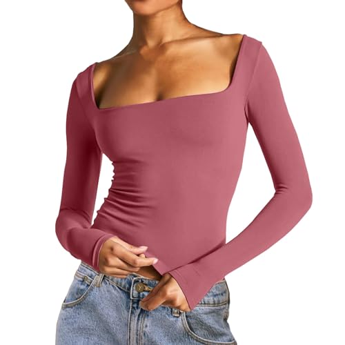 Longshirt Damen Eng, Crop Top Damen Y2K, Oberteile Bauchfreie Enge Tee Shirts Quadratischer Ausschnitt Langärmelig Shirts Athletisches Skims Unterziehshirt Einfarbig Klassische Streetwear Lässiges Longshirt Damen Eng, Crop Top Damen Y2K, Oberteile Bauchfreie Enge Tee Shirts Quadratischer Ausschnitt Langärmelig Shirts Athletisches Skims Unterziehshirt Einfarbig Klassische Streetwear Lässiges von Briskorry