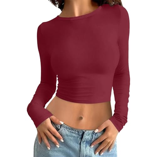 Longsleeve Damen Baumwolle, Crop Top Damen Langarm, Oberteil Slim Fit Bauchfreies T-Shirt Langarm Rundhalsausschnitt Tops Y2K Athletisches Stockholm Style Clothes Einfarbiges Basic Streetwear Longsleeve Damen Baumwolle, Crop Top Damen Langarm, Oberteil Slim Fit Bauchfreies T-Shirt Langarm Rundhalsausschnitt Tops Y2K Athletisches Stockholm Style Clothes Einfarbiges Basic Streetwear von Briskorry