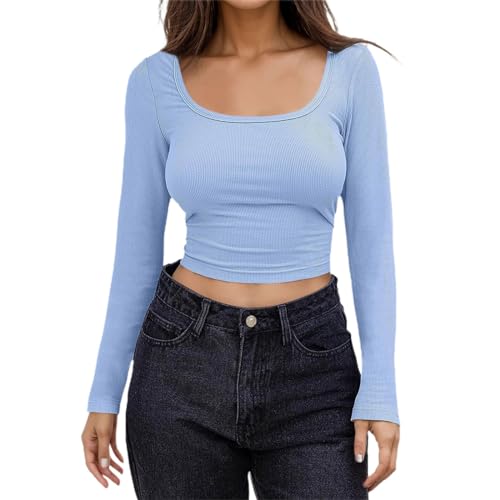 Longsleeve Damen Schwarz, Crop Top Weiß Langarm, Oberteile Slim Fit Bauchfreie Tshirt Quadratischer Ausschnitt Langärmelig Blusen Athletisch Skims Clean Girl Klamotten Solid Basic Streetwear Freizeit Longsleeve Damen Schwarz, Crop Top Weiß Langarm, Oberteile Slim Fit Bauchfreie Tshirt Quadratischer Ausschnitt Langärmelig Blusen Athletisch Skims Clean Girl Klamotten Solid Basic Streetwear Freizeit von Briskorry