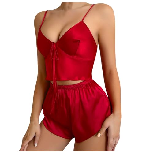 Pyjama Damen, Schlafanzug Damen Sommer, Pyjama Set Shorty Zweiteiliges Nachtwäsche V Ausschnitt Sexy Ärmellos Sleepshirt und Schlafhosen Nightwear Freizeit Leichter Reizwäsche Solide Halloween Pyjama Damen, Schlafanzug Damen Sommer, Pyjama Set Shorty Zweiteiliges Nachtwäsche V Ausschnitt Sexy Ärmellos Sleepshirt und Schlafhosen Nightwear Freizeit Leichter Reizwäsche Solide Halloween von Briskorry