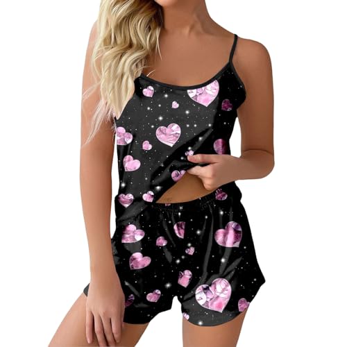 Pyjama Damen Kurz Sexy, Schlafanzug Damen Satin, Pyjamas Zweiteilige Kurz Nachtwäsche Reizvolle V Ausschnitt Ärmellose Oberteil und Kurze Hose Sleepwear Weich Beiläufig Reizwäsche Gedruckt Sommer Pyjama Damen Kurz Sexy, Schlafanzug Damen Satin, Pyjamas Zweiteilige Kurz Nachtwäsche Reizvolle V Ausschnitt Ärmellose Oberteil und Kurze Hose Sleepwear Weich Beiläufig Reizwäsche Gedruckt Sommer von Briskorry
