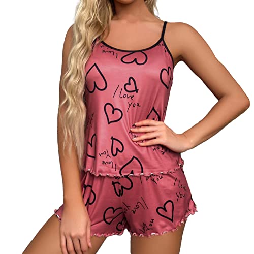 Pyjama Set Damen Kurz, Schlafanzug Sommer Damen, Pyjama-Set Zweiteilige Kurz Nachtwäsche V Ausschnitt Reizvolle Cami Nachthemd und Schlafshorts Nachtkleidung Lässiges Negligees Gedruckte Sommer Pyjama Set Damen Kurz, Schlafanzug Sommer Damen, Pyjama-Set Zweiteilige Kurz Nachtwäsche V Ausschnitt Reizvolle Cami Nachthemd und Schlafshorts Nachtkleidung Lässiges Negligees Gedruckte Sommer von Briskorry