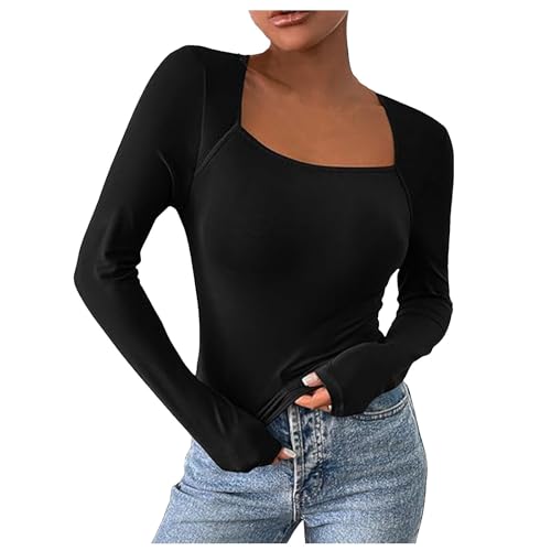 Y2K Top Langarm, Crop Top Langarm Schwarz, Oberteil Stretch Slim Fit T Shirts Long Sleeve Rechteckiger Ausschnitt Bluse Skims Elegant Stockholm Style Clothes Einfarbiger Basic Streetwear Lässig Y2K Top Langarm, Crop Top Langarm Schwarz, Oberteil Stretch Slim Fit T Shirts Long Sleeve Rechteckiger Ausschnitt Bluse Skims Elegant Stockholm Style Clothes Einfarbiger Basic Streetwear Lässig von Briskorry