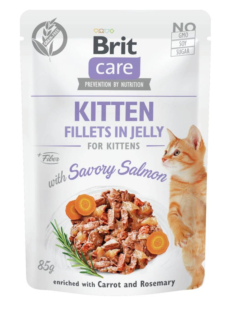 Brit Care Fillets in Jelly 85 Gramm Katzennassfutter Sparpaket 48 x 85 Gramm Salmon Kitten